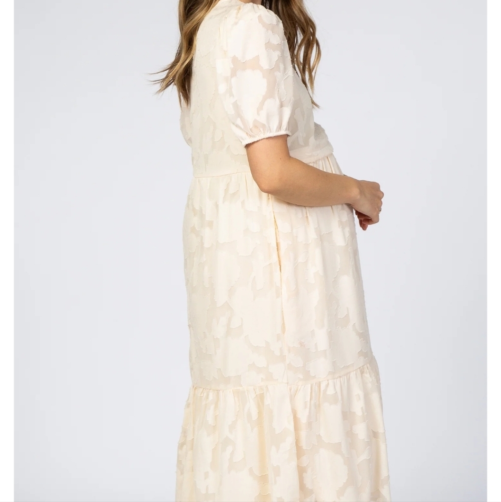 NWT Cream Flocked Floral Maternity Nursing Dress Size 1XL - Picture 2 of 9